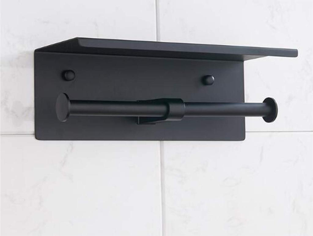 GULICA Toilet Paper Holder, SUS304 Stainless Steel, Black, 26cm Wide Shelf, Double Stainless Steel Paper Roll Screws Included