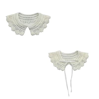 Knitted Flower Mini Capelet for Girls Tie Up Detachable Fake Collar Shawl Scarf