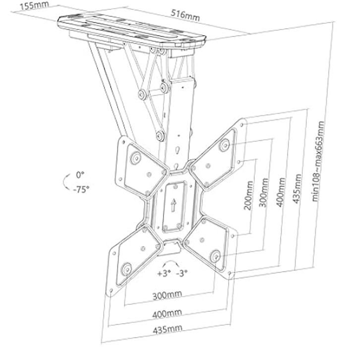 Motorized Ceiling Mount - TM ELECTRON - 23-55 Inches - Fixed - Black - Foldable