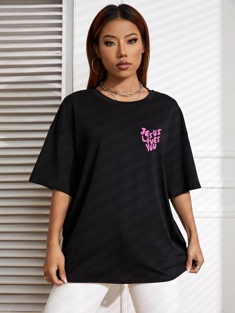 Jesus Loves Me Letter Prints Female Cotton TShirts Fashion ONeck Oversize Tops Casual Loose Soft Short Sleeve Women Clothing