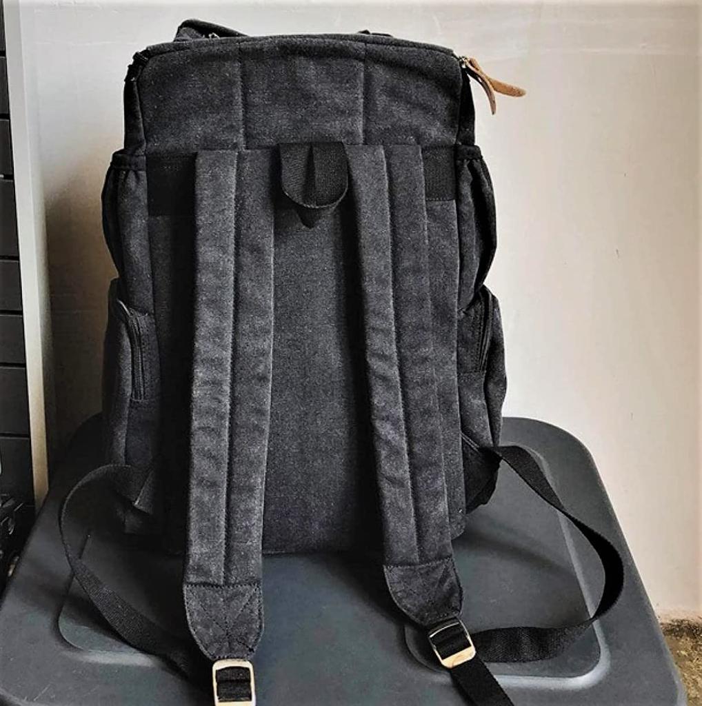 Canvas and Genuine Leather and Unisex Plain Backpack Canvas Simple Military Outdoor Travel Business Trip Rucksack Outdoor Sports College Students High
