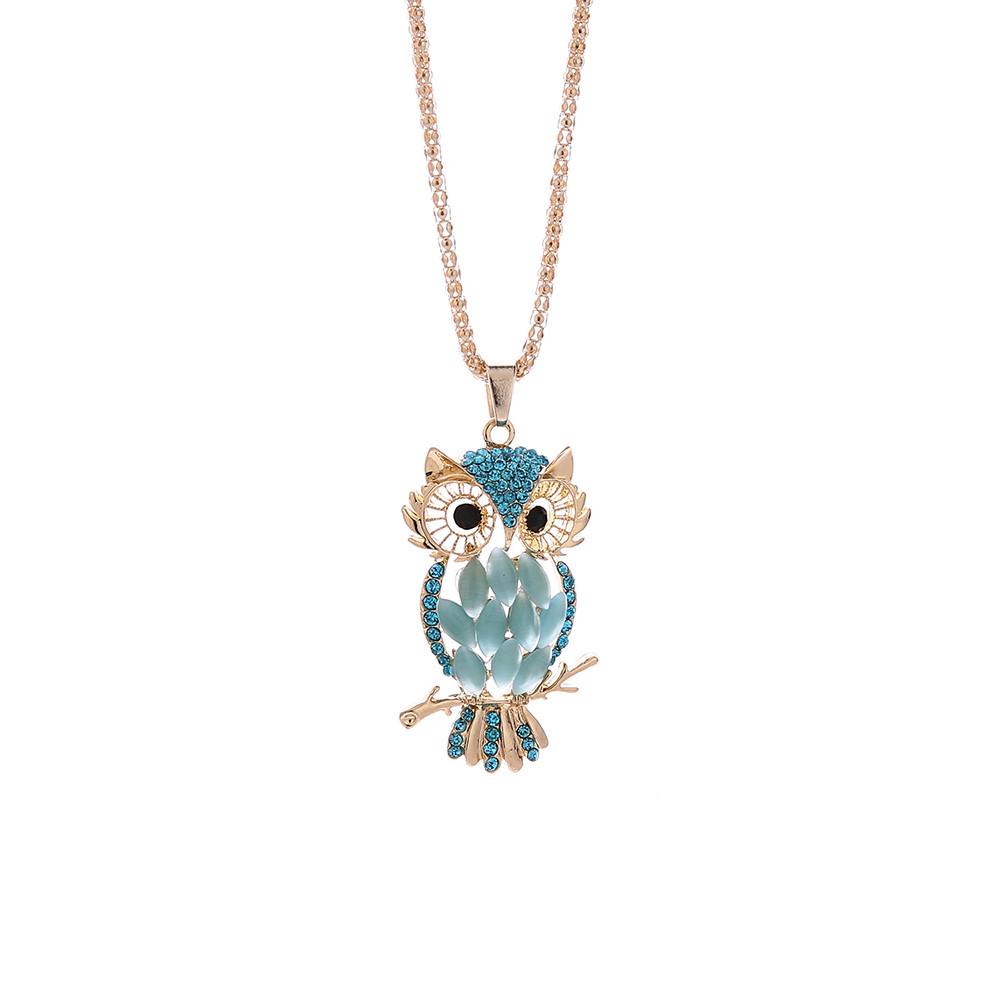 Fashion Women Colorful owl Crystal    Rhinestone Cute Pendant Sweater Necklace