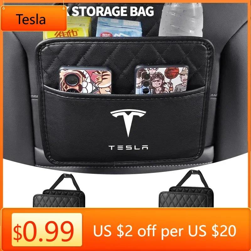 Car Sticker Tesla Leather Car Seat Storage Bag Chair Back Water Cup Tissue Box For Tesla Model 3 Y S X Roadster Bonina Coil Acce