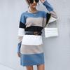 Casual Fashionable and Elegant Women's Early Fall Colorblocking Long-sleeved Sweater Dresses