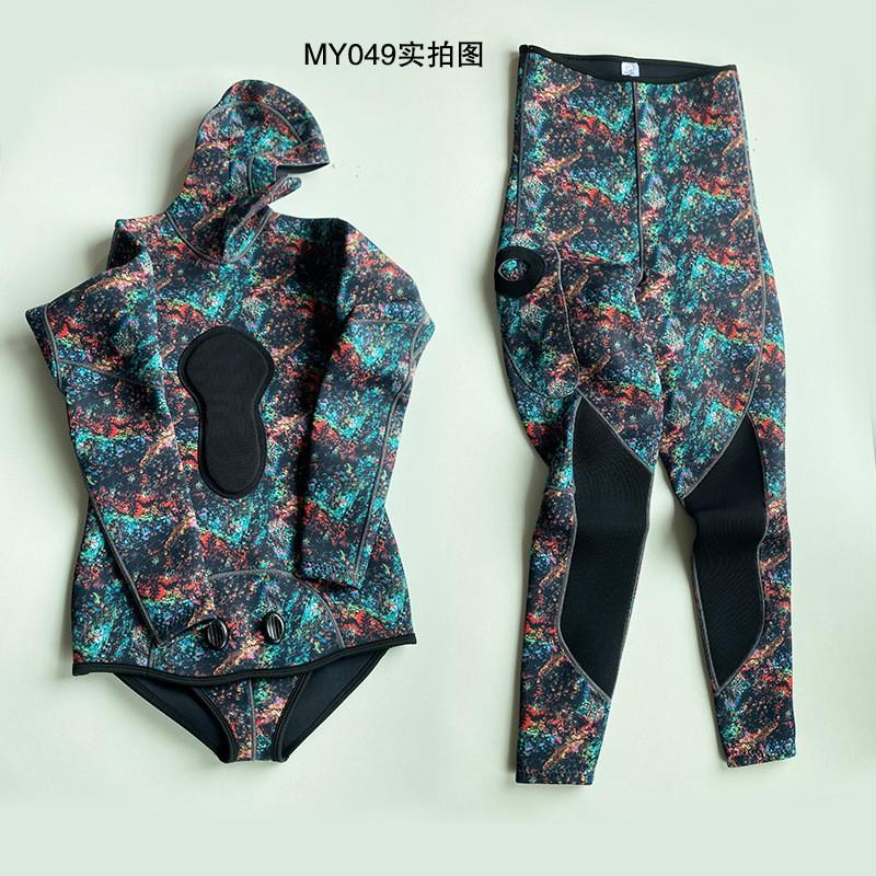 3mm Camo Wetsuit Set Hooded Two Piece Diving Suit Freediving Snorkeling Spearfishing Men Adult