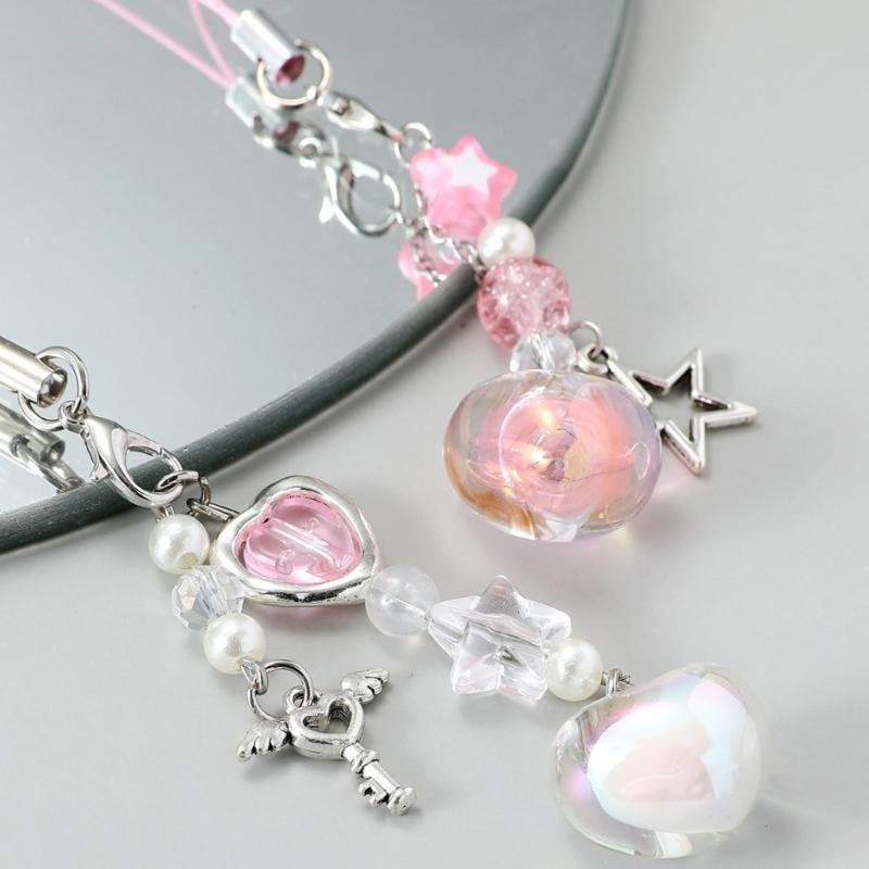Y2k Girl Heart Flower Bowknot Loves Heart Bear Star Keychain Sweet Ins Car Bag Accessory Phone Shell Alloy Pendant
