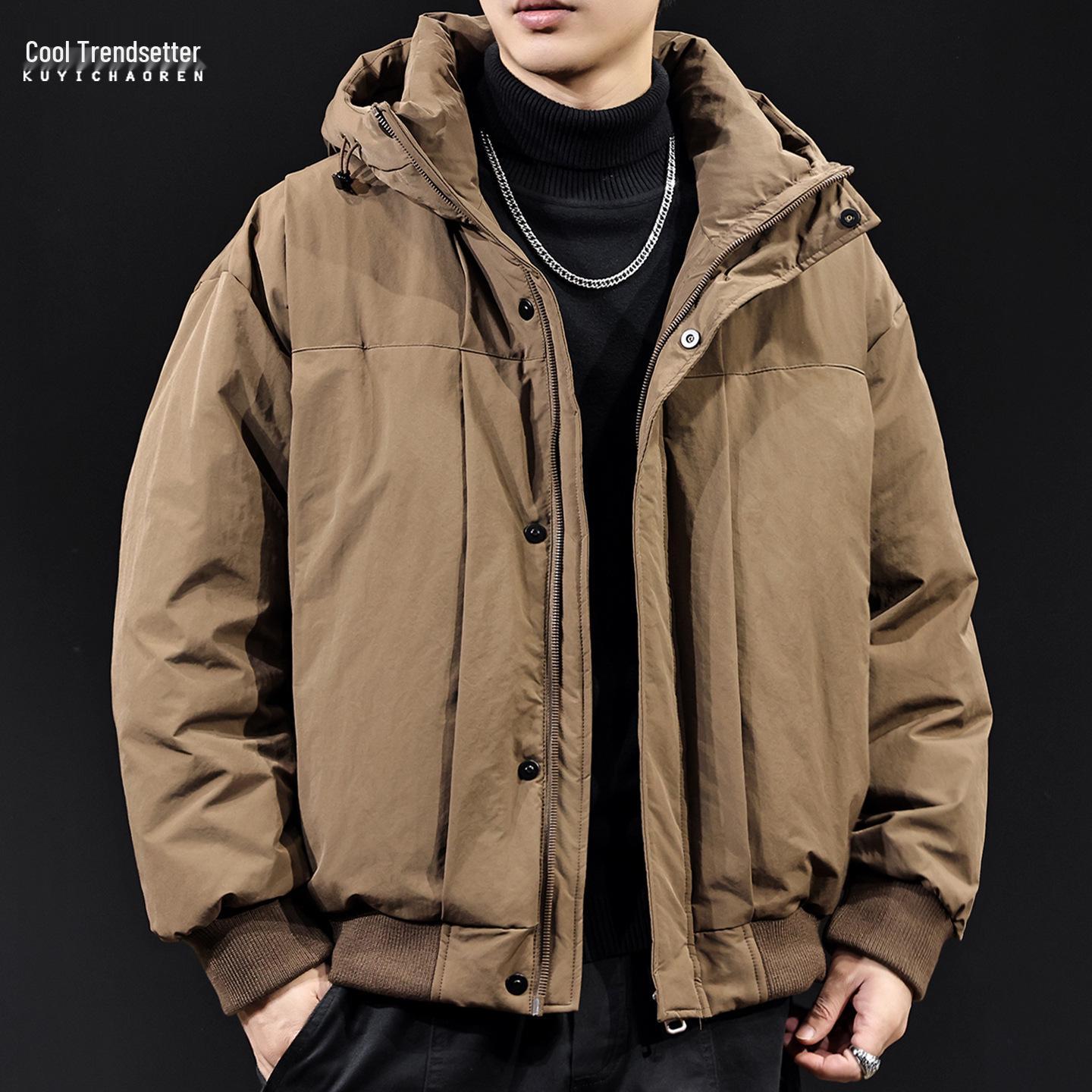 

Men s 2025 American White Duck Down Hooded Jacket - Thick, Warm, Casual Workwear L for 120-140 jin коричневий