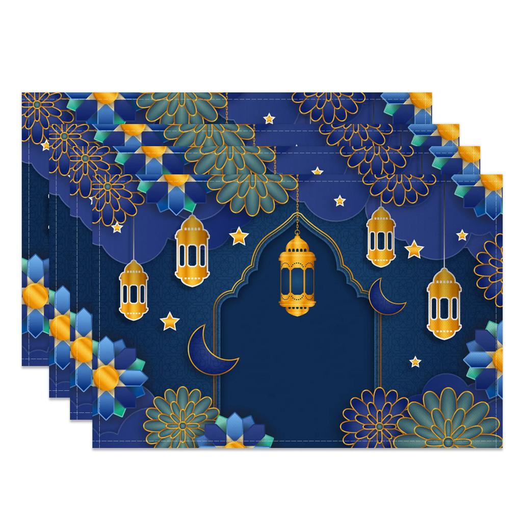 Ramadan Eid Tischsets Islamische Moschee Mondsichel Stern Design Festliche Tischdekoration für Iftar Eid al Fitr Langlebig Waschbar