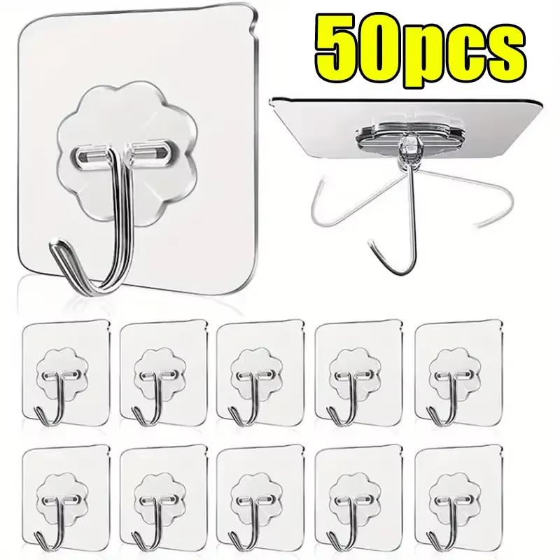 Transparent Stainless Steel Self-Adhesive Hooks Bathroom Towel Clothes Storage Sticker Hook Key Hangers Storage Holder