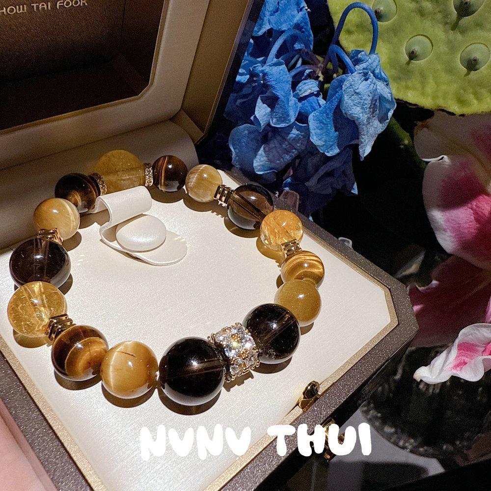 Ancient Gold Chiseled Motto Blessing Bead Citrine Bracelet, New Chinese Style, Gold String Line Car Flower Lace Zircon Bracelet
