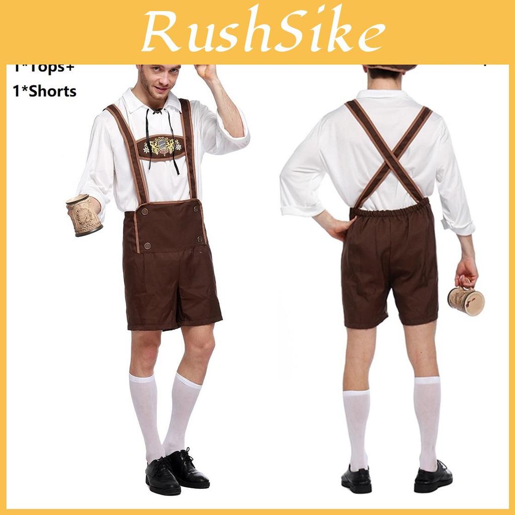 Stylowy Męski Strój Oktoberfestowy Cosplay z Jednolitą Koszulą i Szelkami