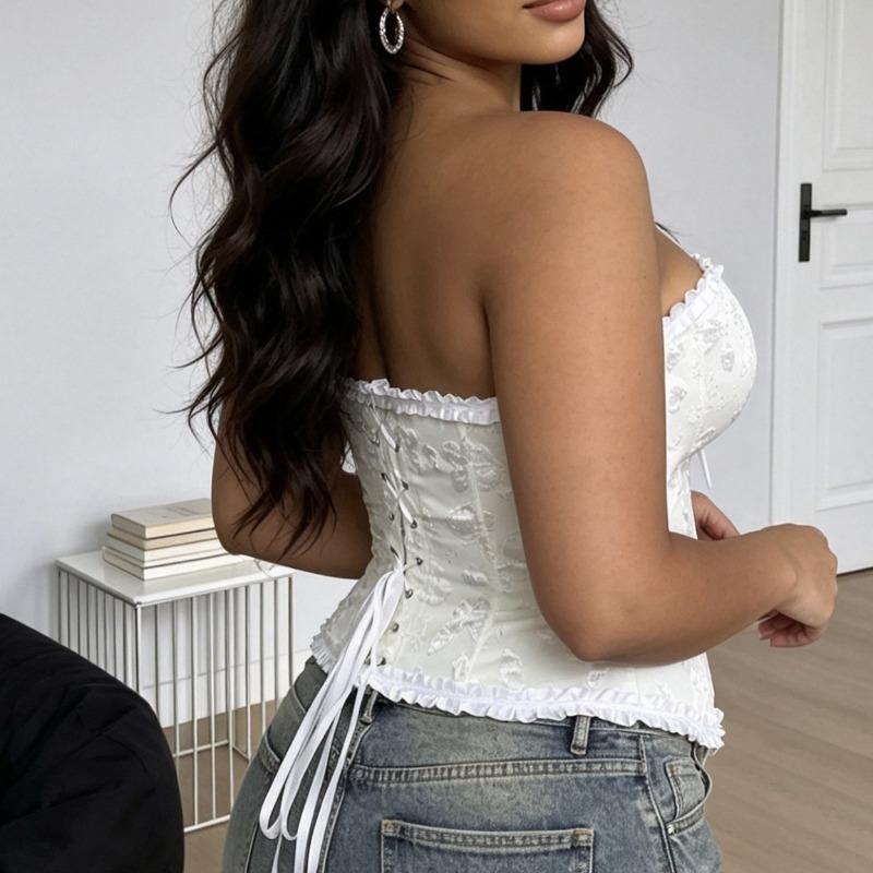 Plus Size White Front Zip Corset Bustier Top With Boning For Women