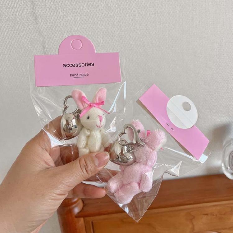 Cartoon Rabbits Toy Keyring Plush Bunnys with Heart Pendant Keychain Animal Charm Key Chain Women Girl Bag Accessories