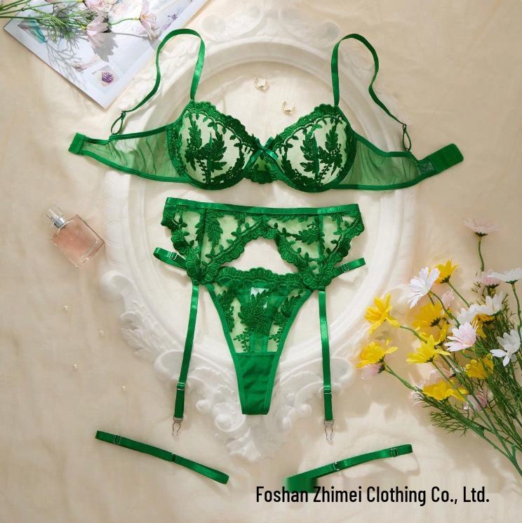 Y Transparentes Mesh-Dessous-Set: Sexy dreiteiliger Damen-BH zum Durchsehen