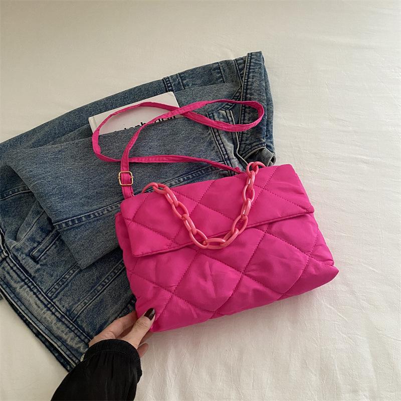 Winter Cotton Padded Quilted Handbag For Women Chain Rhombic Pattern Designer Feather Down Bag Purse Ladies Shoulder Tote Bags