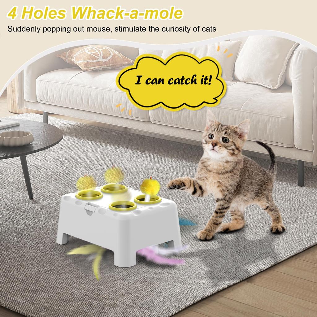 Whack A Mole Automatic Pop-Up Rechargeable Cat Toy - Interactive Play for Kittens & Cats
