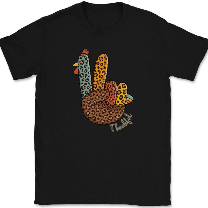 

Leopard Turkey Hand Thanksgiving T-Shirt Funny Holiday Peace Humor Gift Tee 3XL