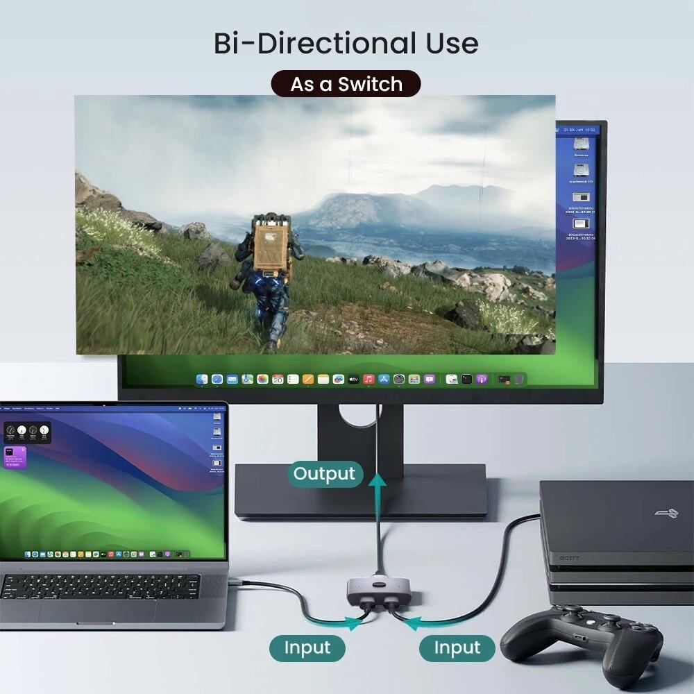 Commutateur/Répartiteur HDMI 2.1 Bidirectionnel 8K 2 entrées 1 sortie Ultra HD 4K@120Hz 8K@60Hz 48Gbps Hub HDMI en Aluminium pour PS5 Xbox