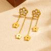 Gold Crystal Flower Drop Earrings with Dangling Floral Charms
