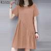 ZANZEA Vestido Casual de Verano para Mujer con Cuello Redondo y Manga Corta a Rayas