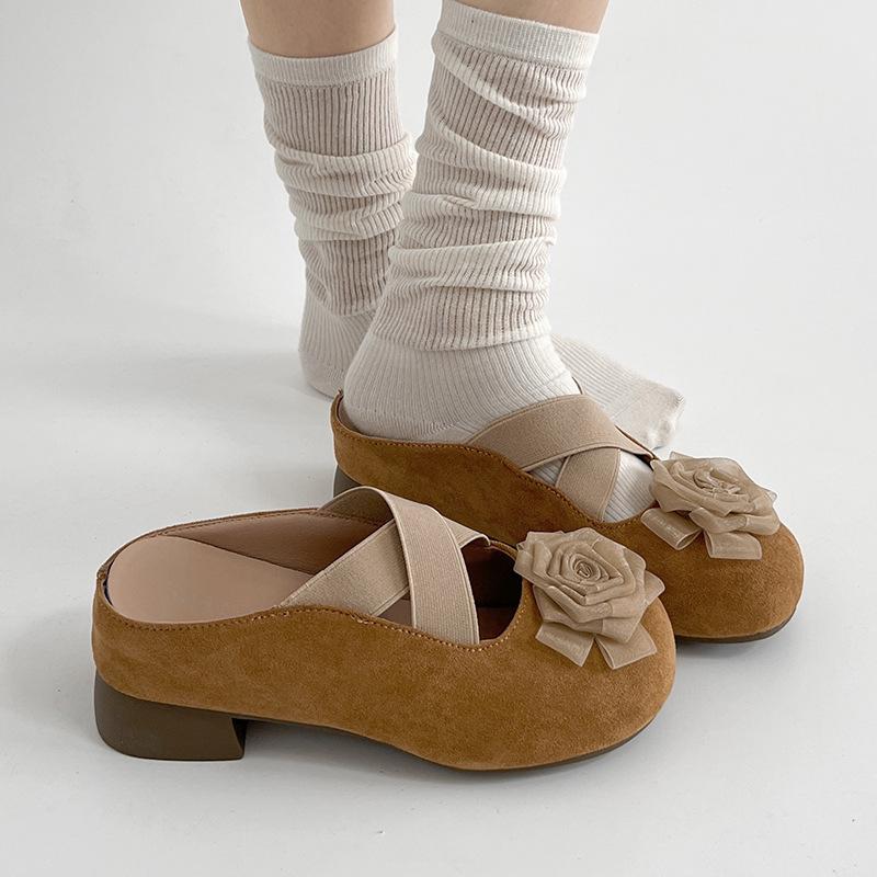 Fashion Flower Explosion High-end Thick Heel Bag Head Slippers Women's 2025 New Summer Outer Wear Inner Height Increase Cool Slippers