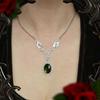 Victorian Gothic Filigree Engraving Edging Oval-shaped Gemstone Pendant Necklace for Women Halloween Party Jewelry Accessories