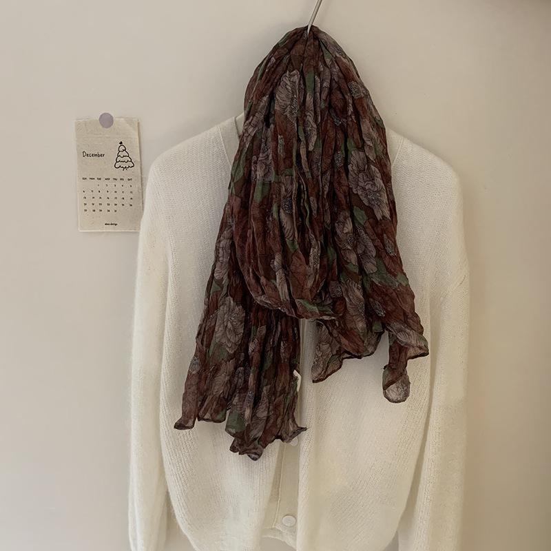 Cotton and Linen Scarf Autumn Floral Retro Silk Scarf Shawl Floral Fried Dough Twists Scarf