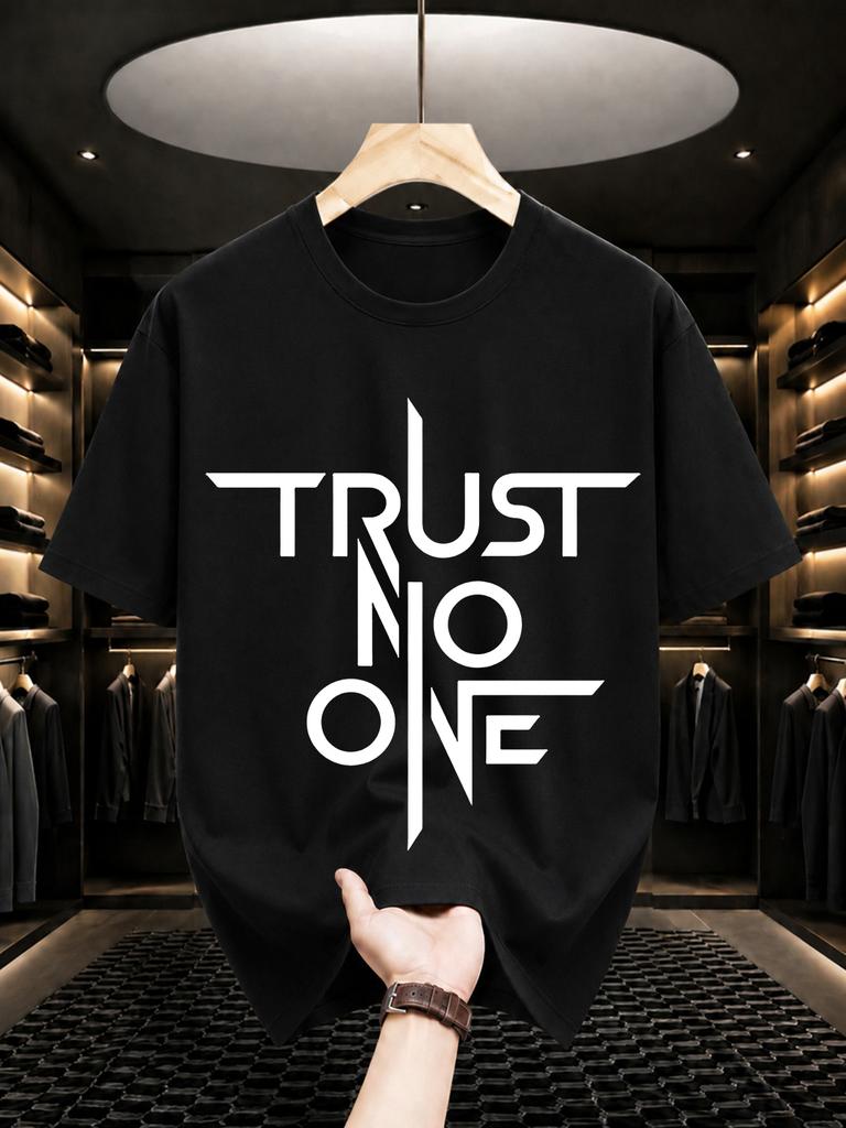 2026 New Arrival 100 Cotton Tshirt Trust No One Blade Geometric Font Print Techwear Crew Neck Casual Short Sleeve Tee