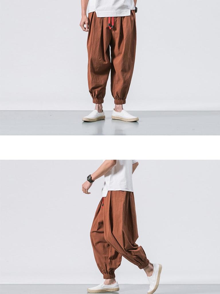 [Butrends] Men's Sarouel Pants, Gaucho Pants, Hakama Pants, Plain, Casual, Wide, Relaxed Fit, Summer Clothes, with Pockets, Plus Sizes, Casual Wide Pa