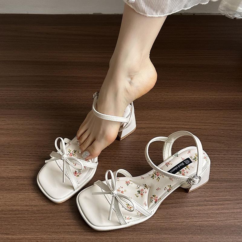 French silver with skirt open-toe with sandals women's 2025 summer new fashion floral thick heel high heels