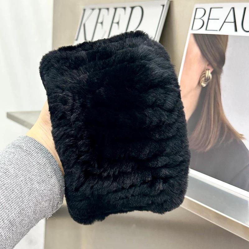 Korean Version of Cute Real Rex Rabbit Hair Neck Cover Winter Elastic Mesh Scarf Headband Versatile Plush Headgear Warm Scarf Women