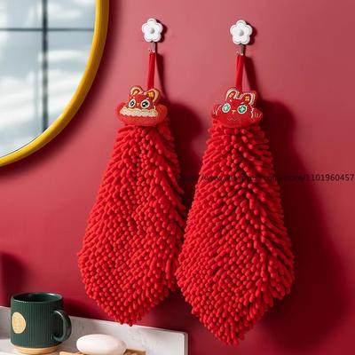 Festive Red Kitchen Hand Towel National Trend Style Hanging Absorbent Lint-Free Ideal New Year Also As Hand Cloth Pocket Square