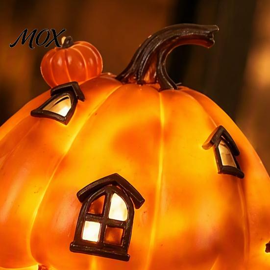 Halloweenová dekorace Lampa Rozsvěcující se Pryskyřice Dýňový Dům Figurka, Chaloupka Noční Světlo, Útulná Podzimní Sklizeň Dekorace na Stůl pro Domácí Večírek Výlohu
