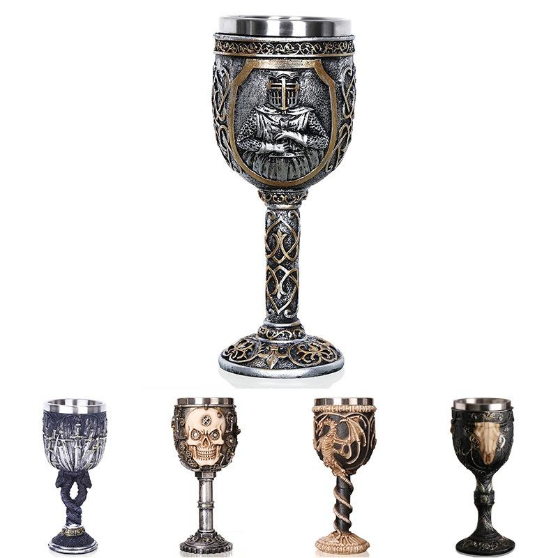 High-footed Cup Gift Resin Skull Cup, Creative 3D Stereoscopic Wolf Head Stainless Steel Decorative Cup