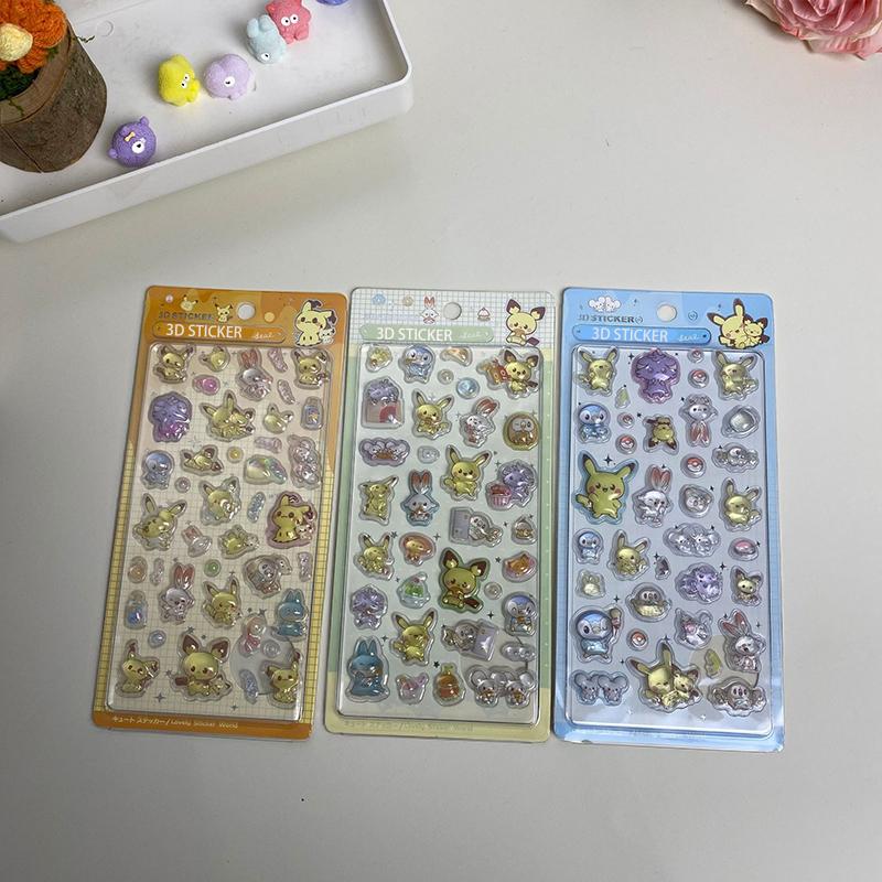 Pokemon 3D Relief Stickers Decorative Cute Cartoon Pikachu Phone Case Laptop Decoration Bubble Decals Gifts