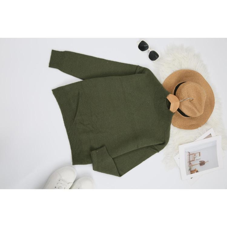 Solid Color Loose Knit Top Semi High Neck Pullover Long Sleeved Sweater Women Autumn and Winter