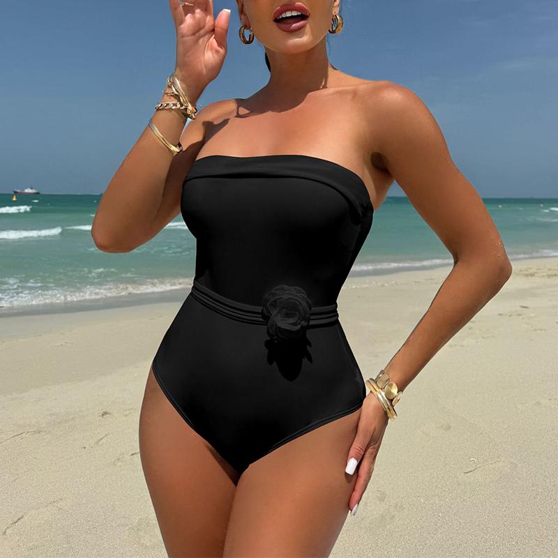 

Цельное платье, женский купальник с эффектом пуш-ап, боди с цветочным принтом, купальный костюм, летний купальный костюм с принтом L чёрный