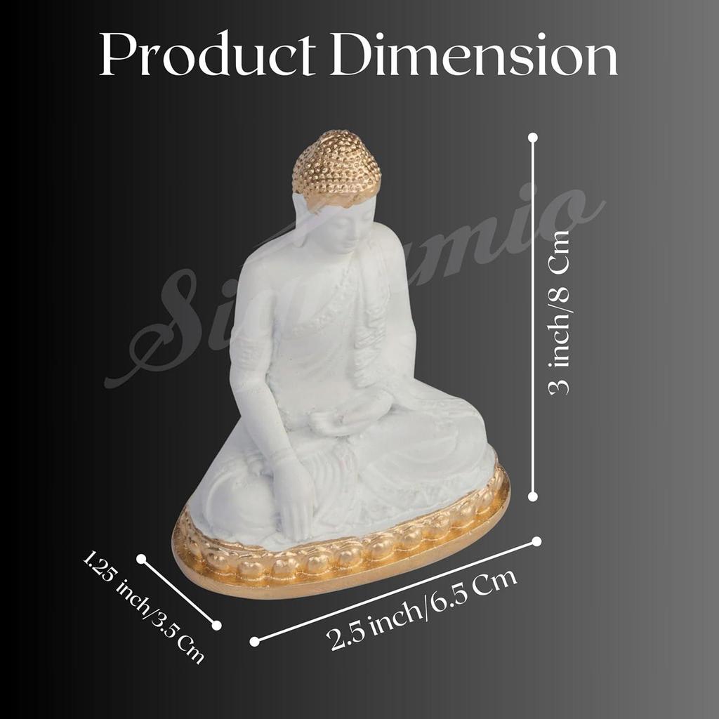 White Gautam Buddha Murti - Perfect Car Dashboard God Idol and Small Buddha Statue for Home Decor Gift Items,