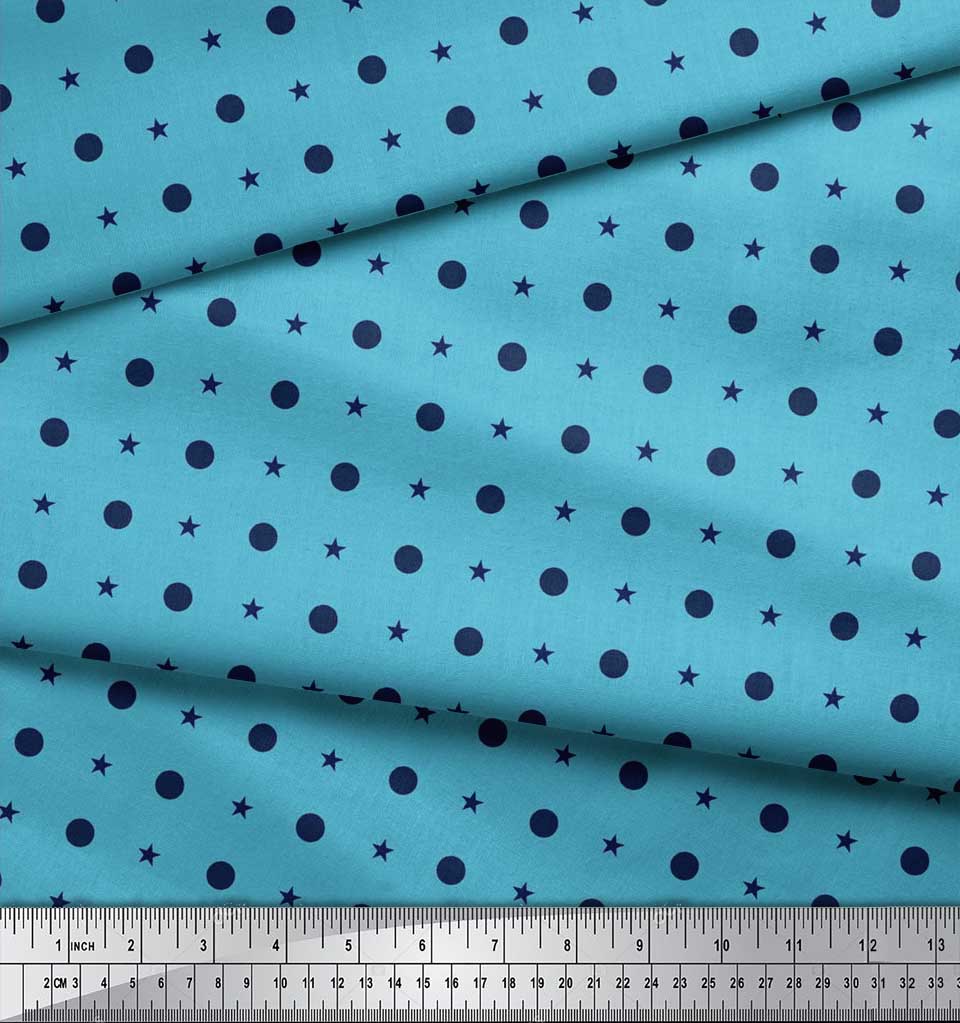 Soimoi Japonská krepová saténová látka s potiskem puntíků a hvězd 1 metr 42 palců