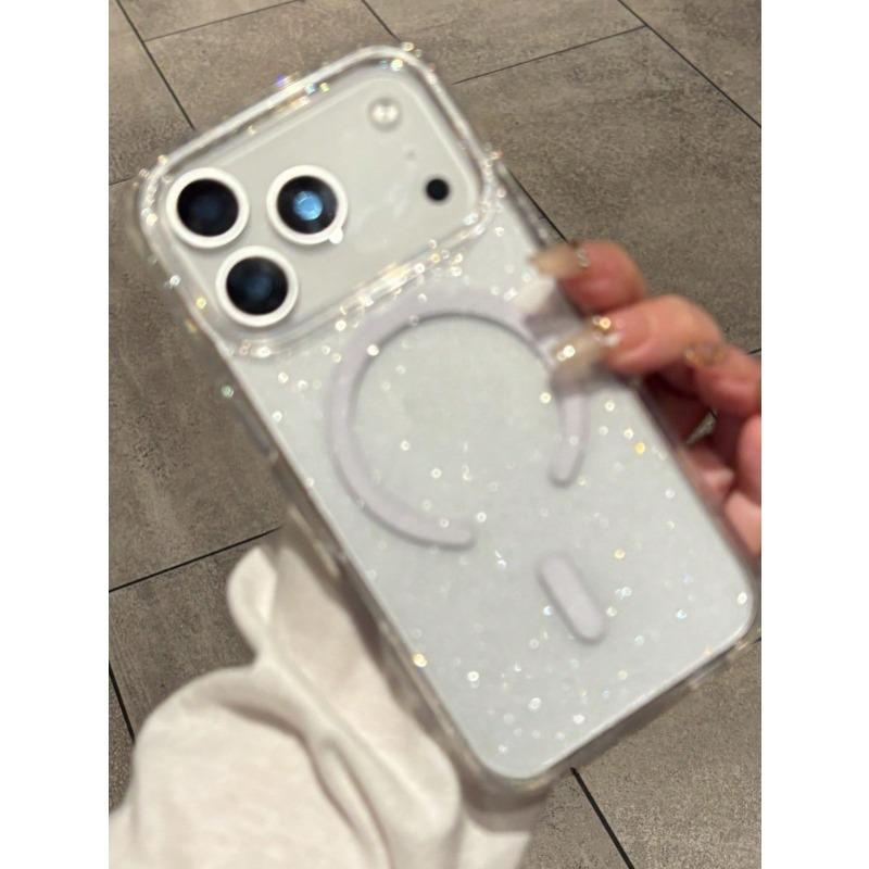 

Роскошный Блестящий Чехол-Броня с Мелкими Блестками и Магнитом для IPhone 17 Air 16 15 14 13 12 11 Pro Max Plus, Поддерживает Беспроводную Зарядку, Мягкий ТПУ iPhone 14 Pro Max чистый