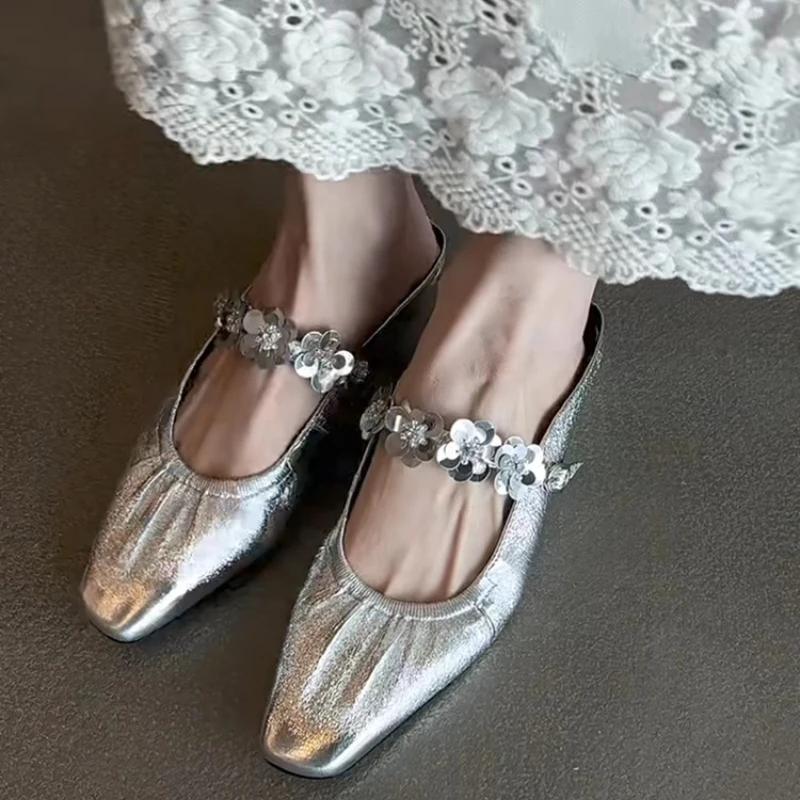2026 New Women Crystal Mules Flats Slippers Designer Sandals Dress Square-toe Leather Slides Slingback Buckle
