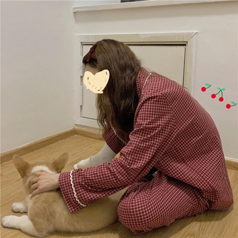 2024 Dámské pyžamo s klopou v korejském stylu: Jarní/Podzimní dlouhý rukáv a kalhoty pro elegantní domácí oblečení