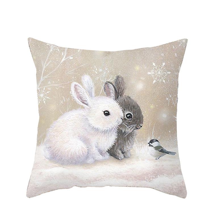 Home Christmas Decoration Pillowcase Fawn Rabbit Snowman Print  Sofa Office Seat Car  Ornament