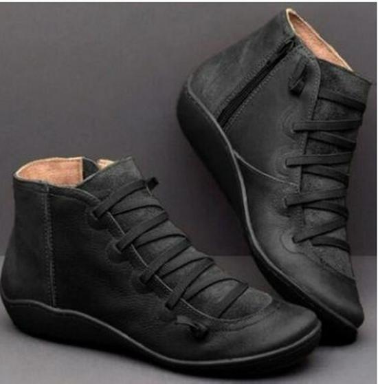 Plus Size Women's Retro Ankle Boots - Flat Bottom, Casual, Autumn/Winter, Size 43