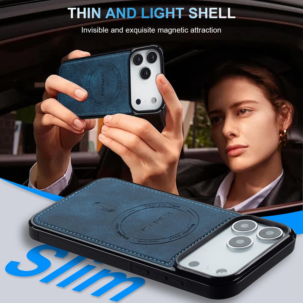 PU Leather Magnetic Phone Case for iPhone 17 16 15 14 13 11 17Pro Pro Max Plus Air 16E Mini MagSafe Wireless Charging Cover