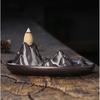 Ceramic Backflow Incense Burner Mountain Stream Design Smoke Waterfall Incense Holder for Home Office Meditation and Relaxation Use