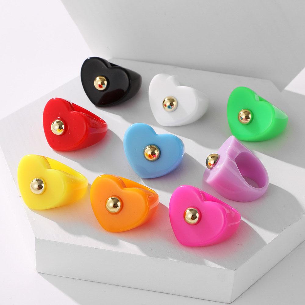 

Korean Heart Square Geometric Resin Golden Bead Thumb Rings Rings Fashion Jewelry Finger Rings красный