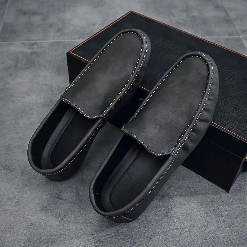 Round Toe Flat Male Casual Shoe Low-Top Adults Pu Footwear Offer Social New In Designer Slip-on Sale Size 44 Men's Leather Shoes