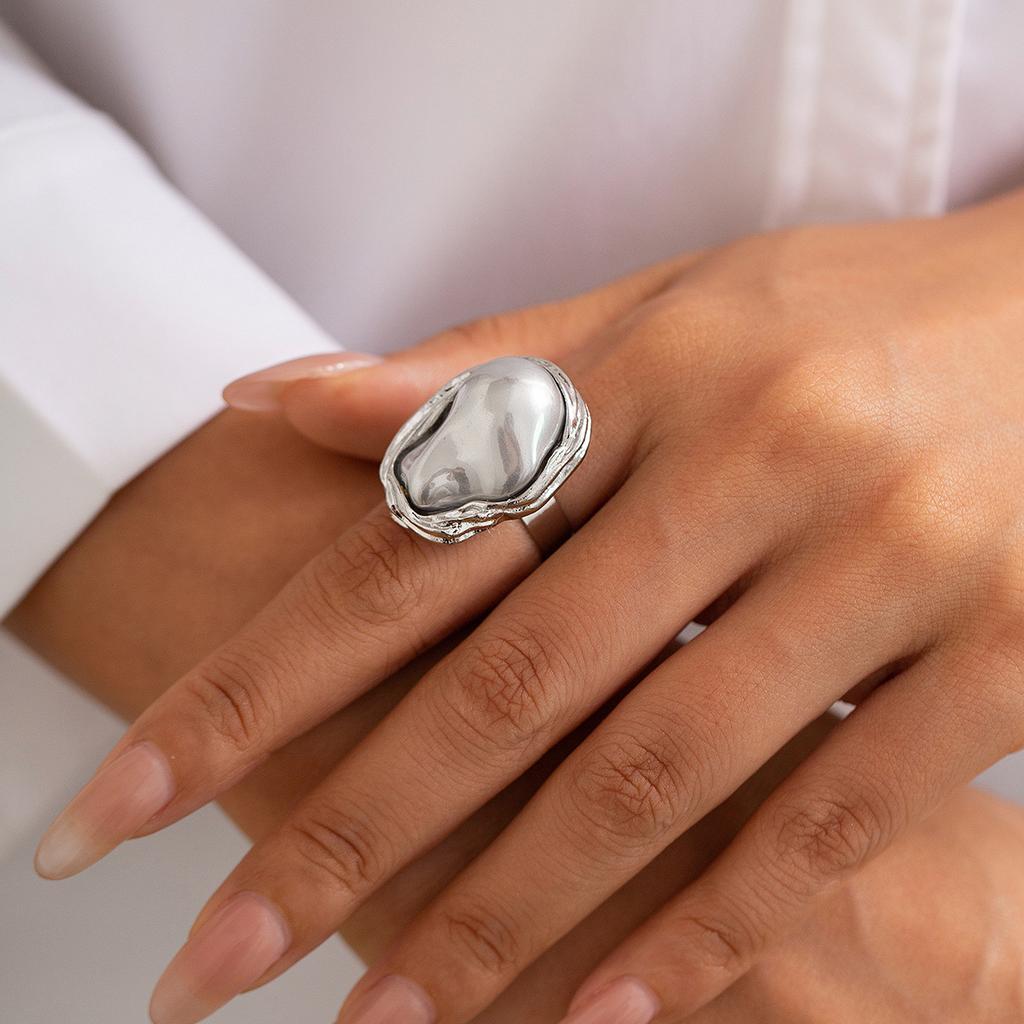 Pink Grey Silver Gold Plated Vintage Colorful Irregular Faux Baroque Big Rings for Women