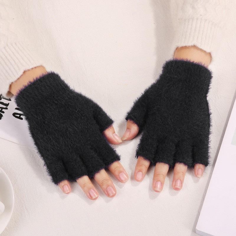 Knitted Thick Thermal Half Finger Gloves Women Men Winter Outdoor Warm Wool Driving Fingerless Glove Touchscreen Mittens
